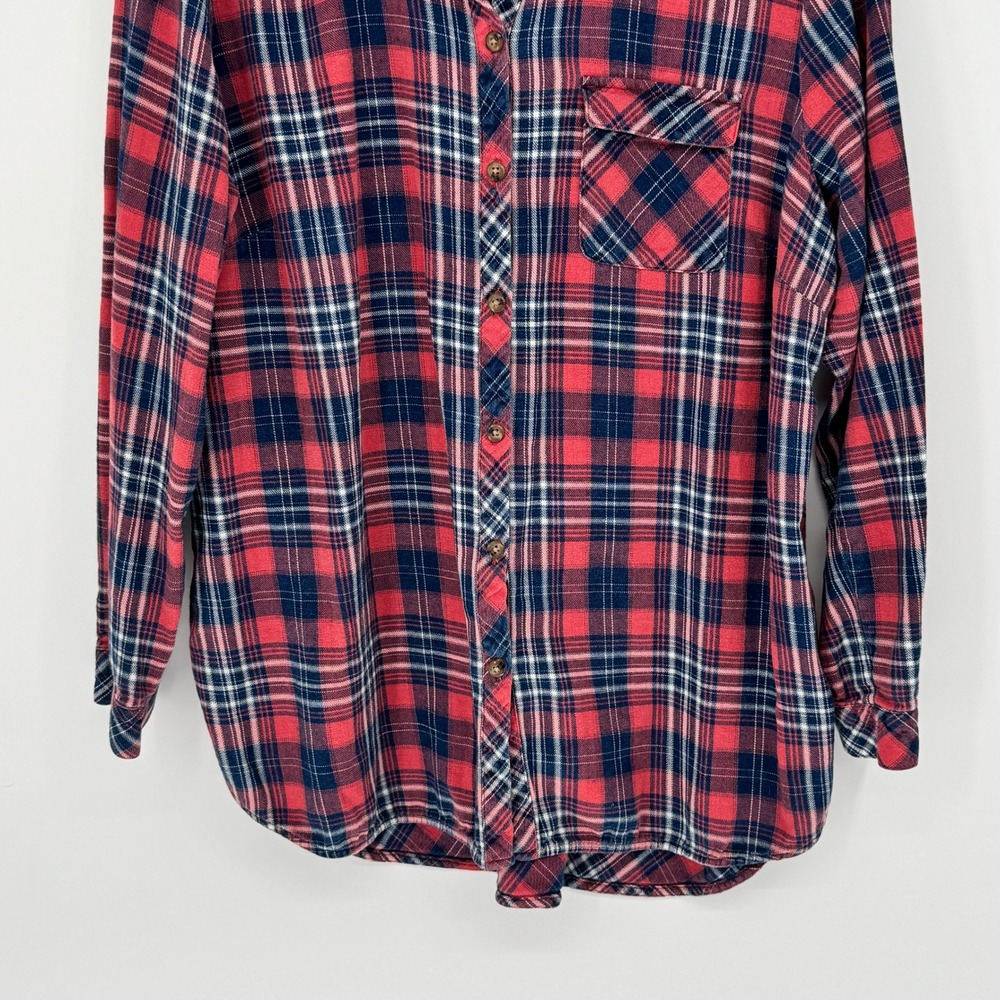 J Jill Denim Women's Red Navy Plaid Button Down Shirt Size Petite Large Cotton - Picture 3 of 12